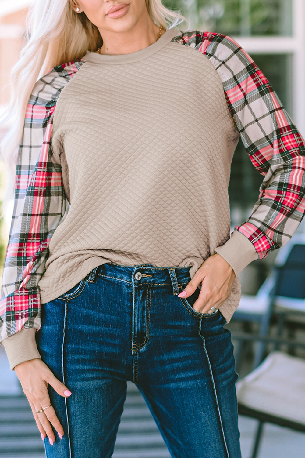 Solid Half Zipper Quilted Pullover Sweatshirt