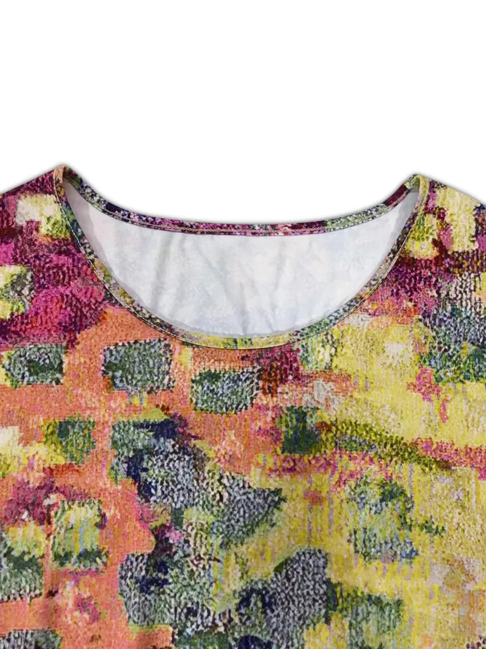 Yellow and Purple Abstract Round Neck Long Sleeve Midi Dress Bazaare Mart