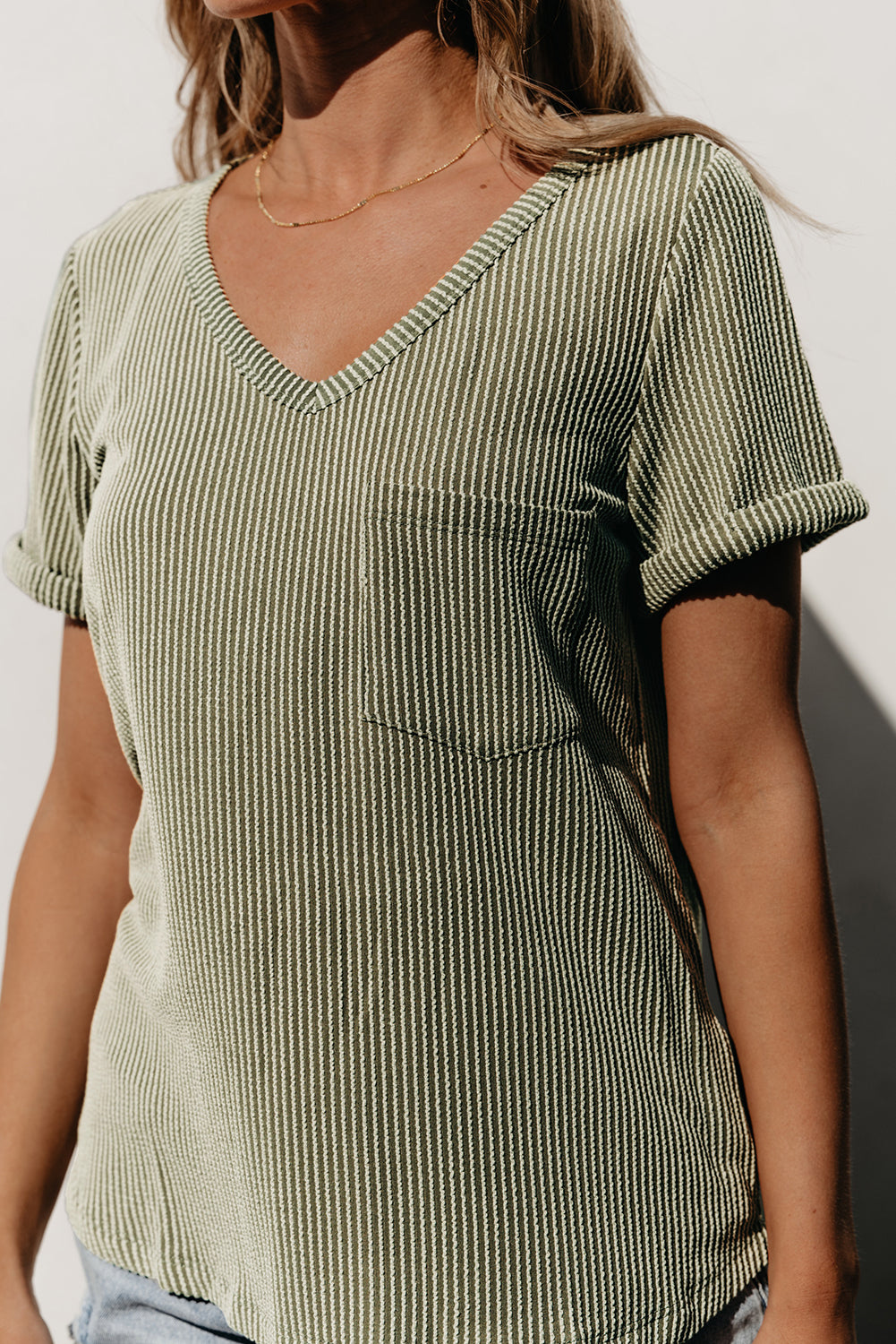 Laurel Green Corded V Neck Top