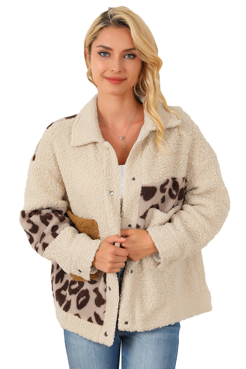 Beige Leopard Sherpa Jacket