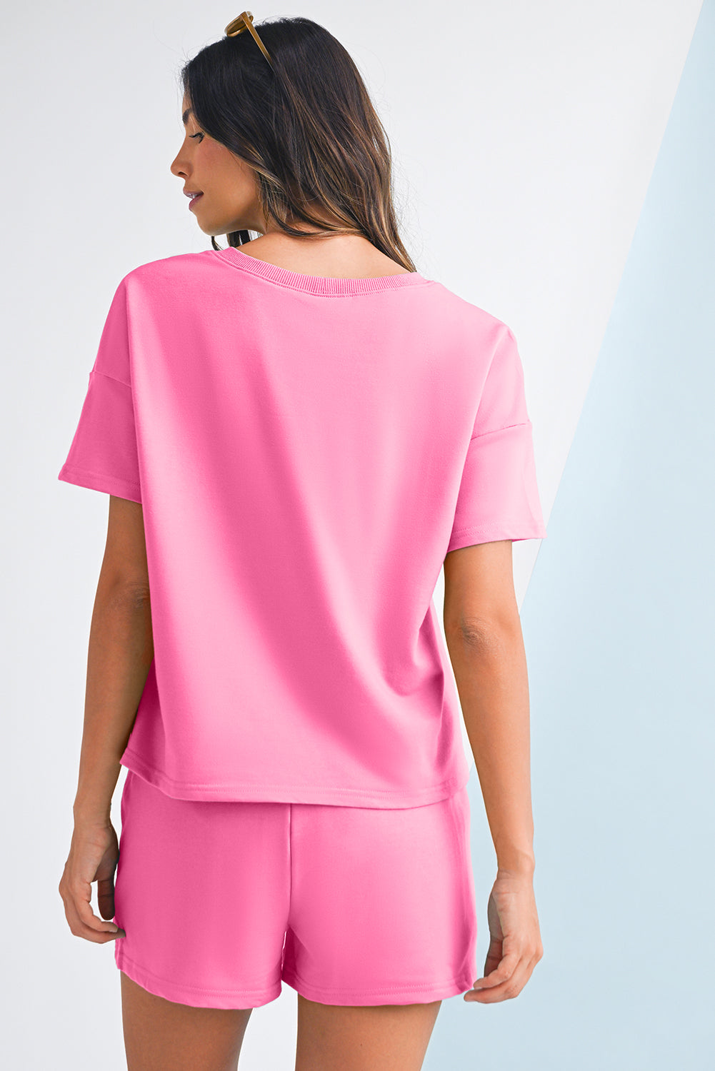 Bonbon V Neck Drop Shoulder T-Shirt and Shorts Set