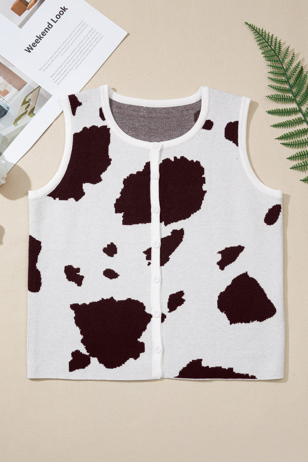 Western Cow Print Sweater Vest – Button Down Sleeveless Knit Top for Women Dear-Lover Dropshipping Sweaters & Cardigans/Sweater Vests