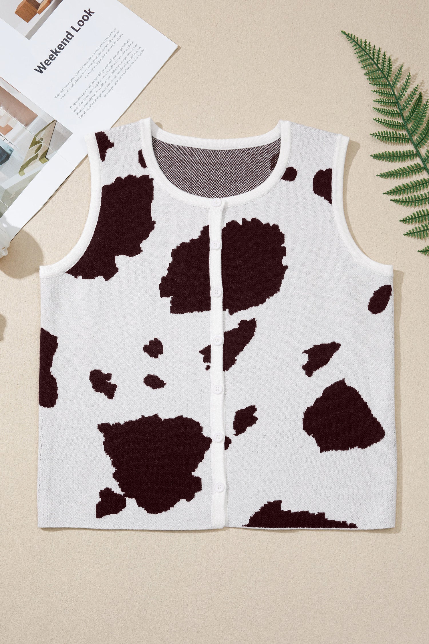 Western Cow Print Sweater Vest – Button Down Sleeveless Knit Top for Women Dear-Lover Dropshipping Sweaters & Cardigans/Sweater Vests