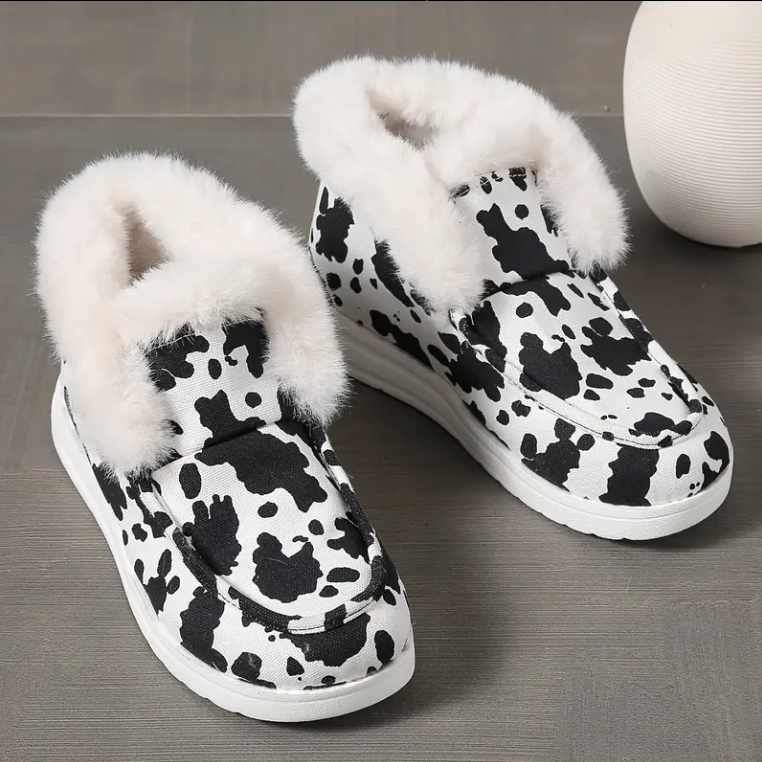 Women's Faux Fur Cow Print Slippers - Bazaare Mart