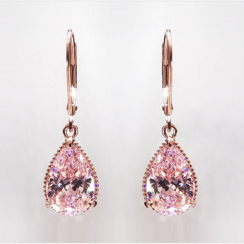 Pink Pear Shaped CZ Drop Earrings