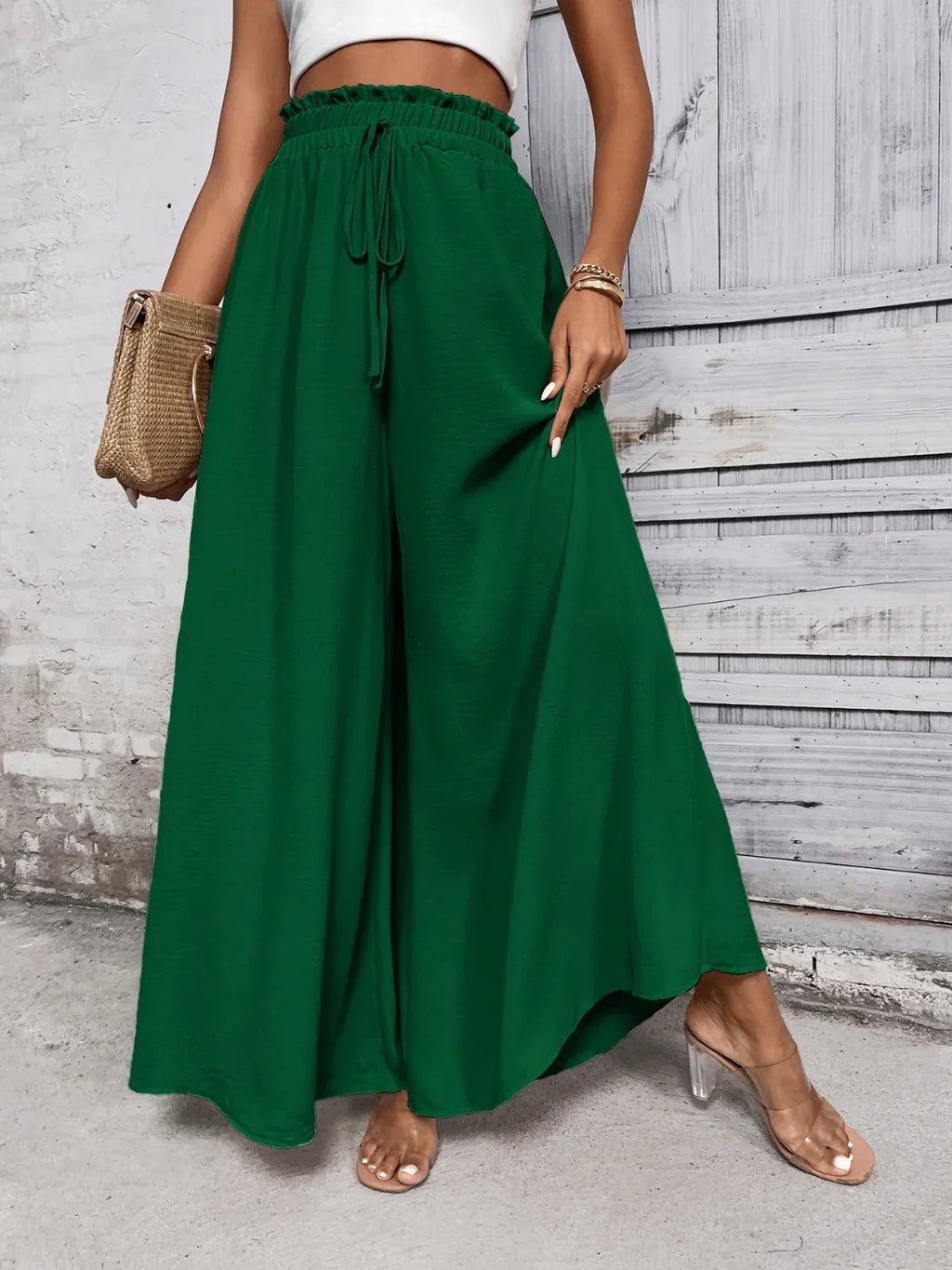 Tied High Waist Wide Leg Pants Bazaare Mart Extra Wide Leg Pants