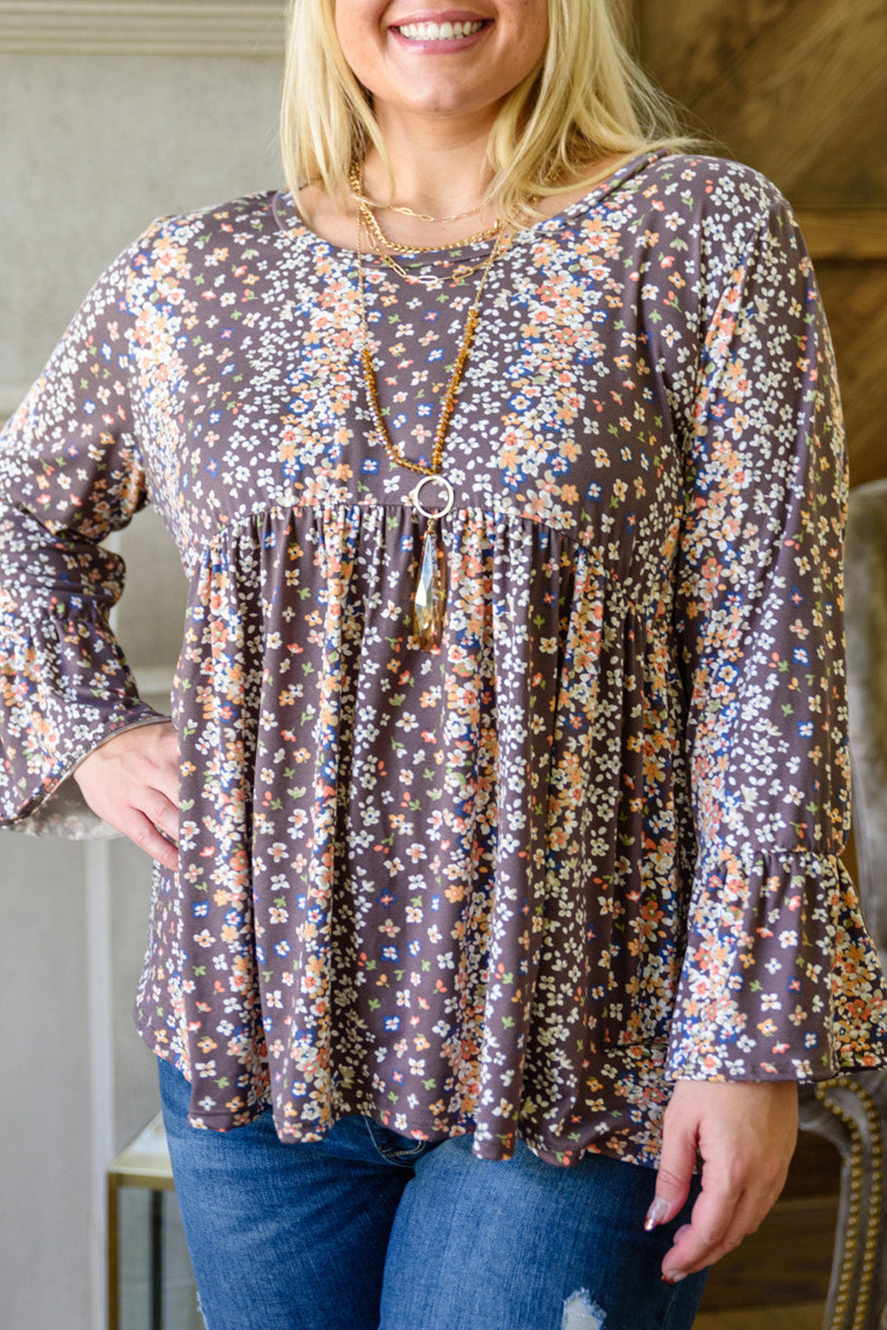 Purple Floral Plus Size A Line Blouse