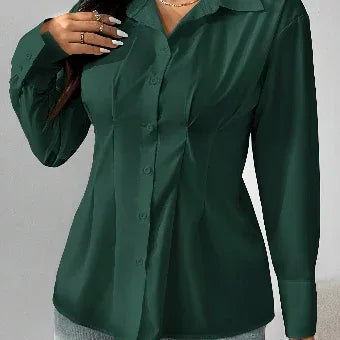 Long Sleeve Solid Color Fitted Blouse Green Bazaare Mart Long Sleeve Solid Color Fitted Blouse