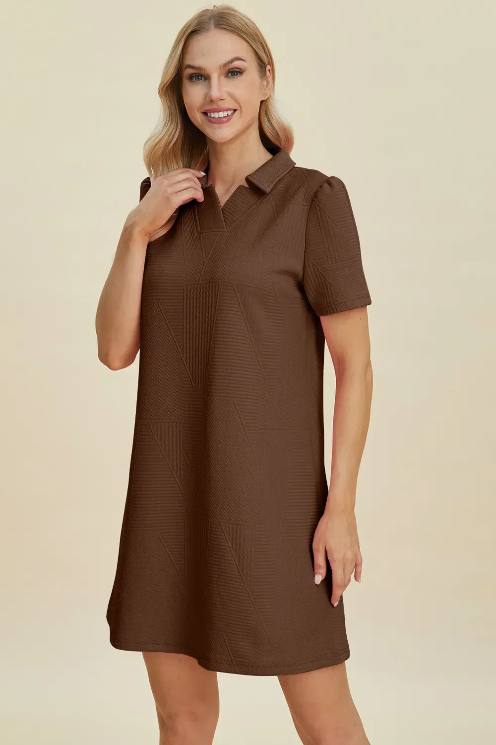 Texture Short Sleeve Polo Dress Brown Bazarre Mart Polo Dress