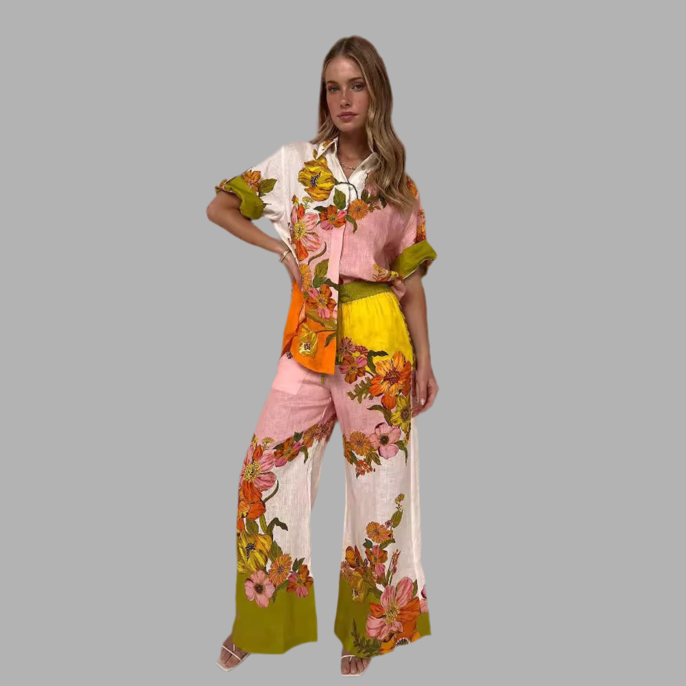 Floral Linen Two-piece Suit