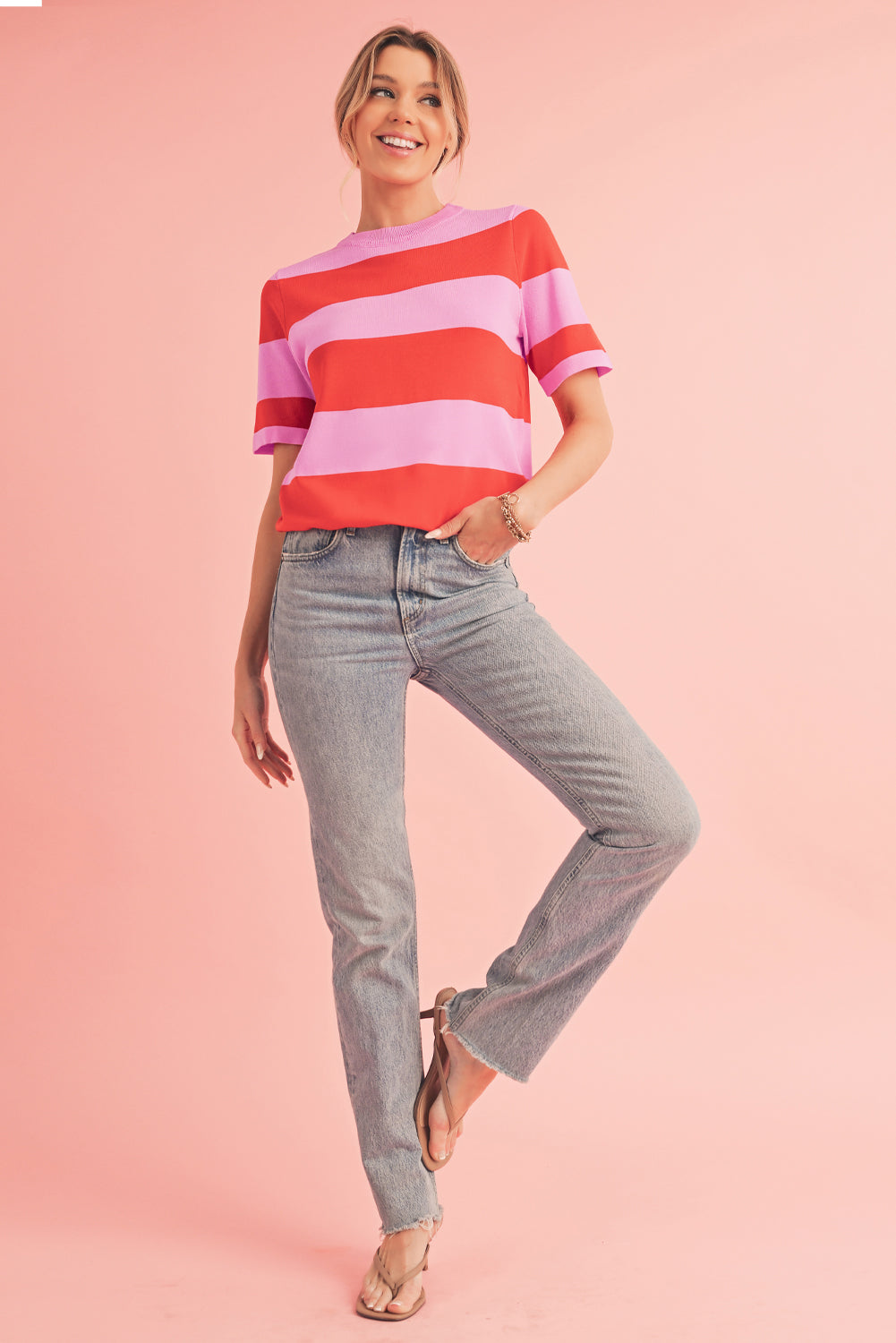 Striped Knitted T shirt Shewin Short Sleeve Sweaters