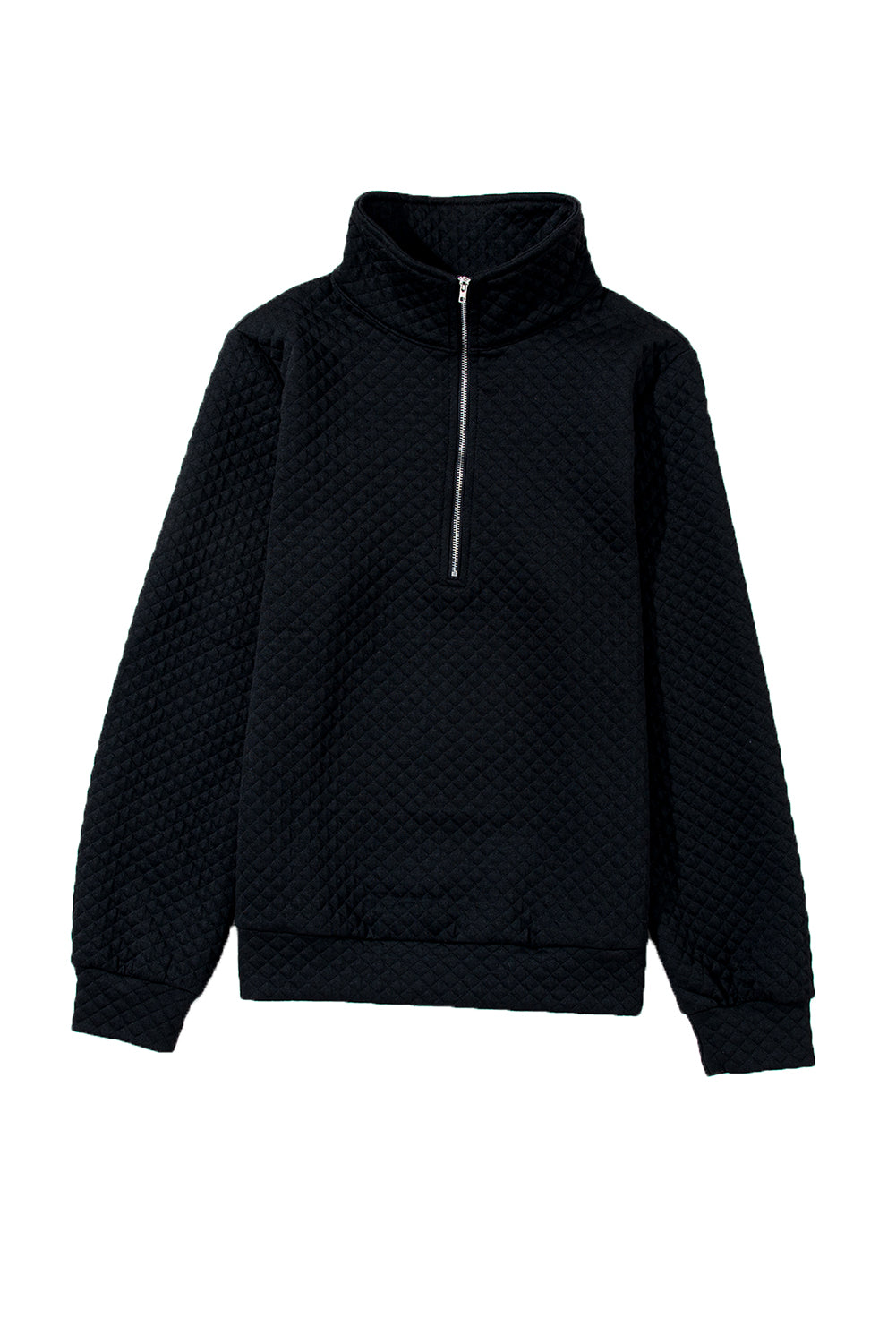 Solid Half Zipper Quilted Pullover Sweatshirt