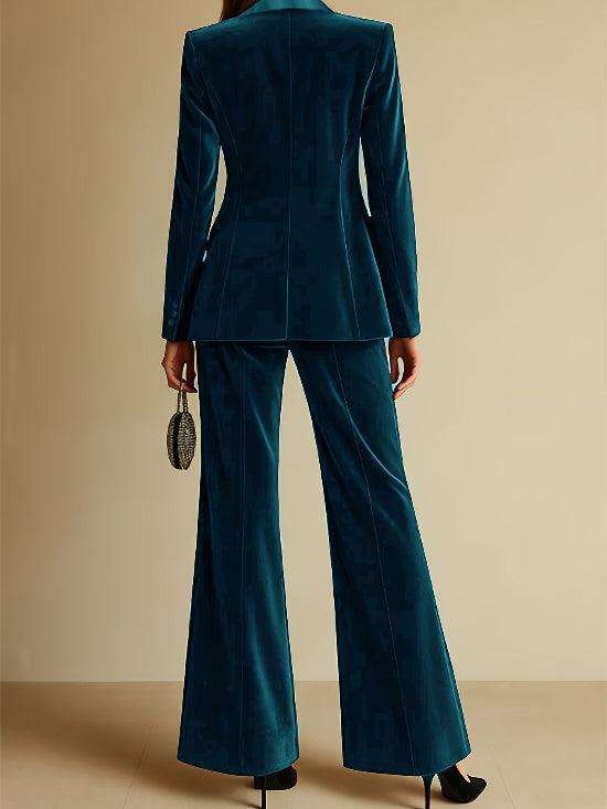 Elegant Velvet Flair Leg Pants Suit