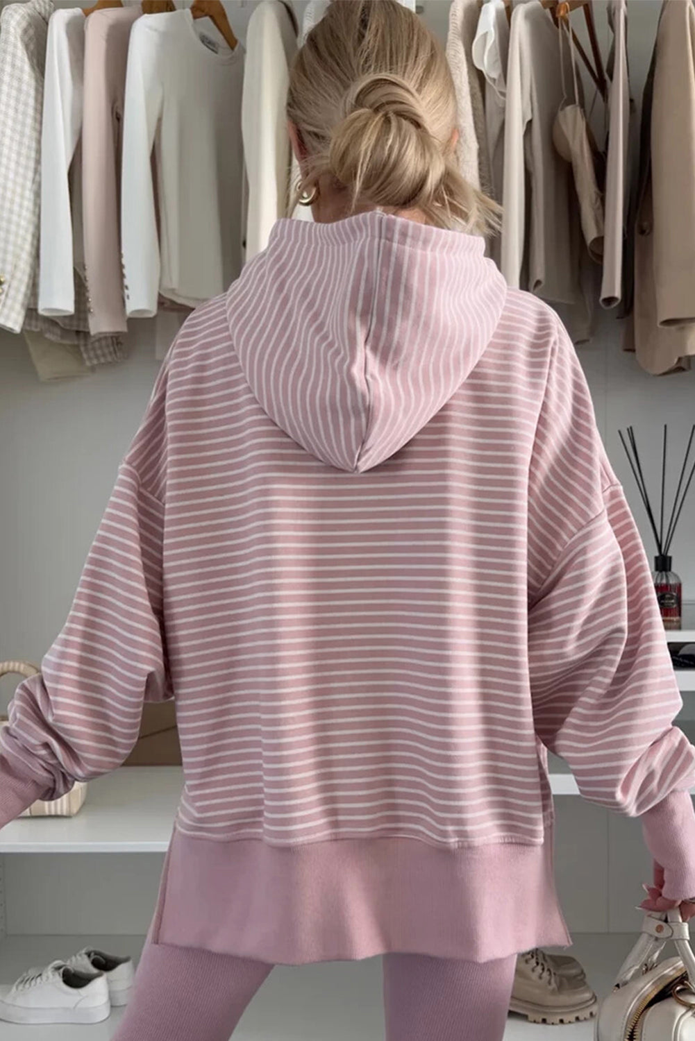 Purple Stripe Drop Shoulder Loose Fit Hoodie