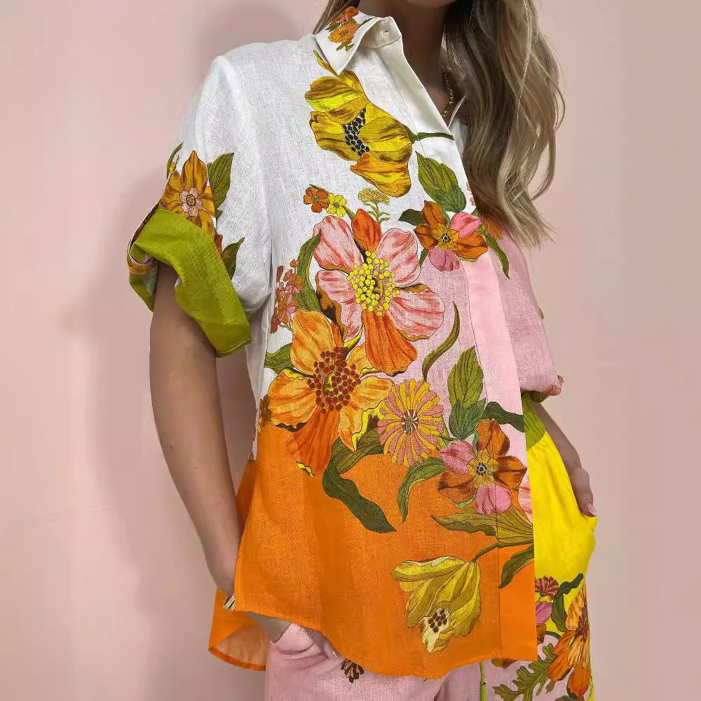 Floral Linen Two-piece Suit