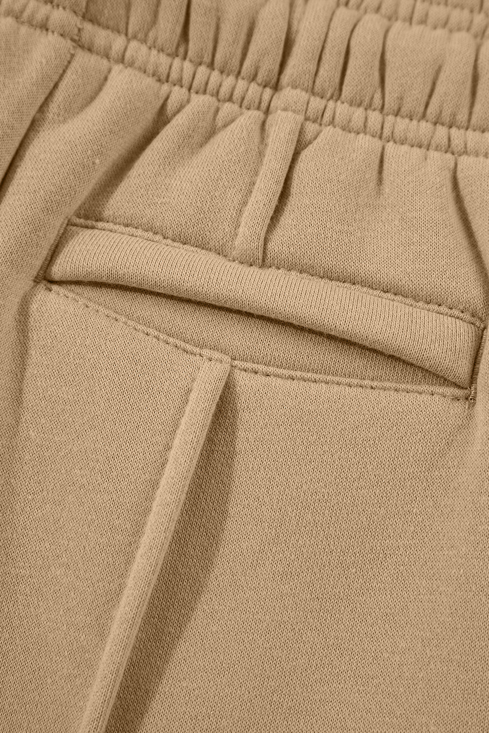 Khaki Exposed Seam Drawstring High Waist Wide Leg Pants