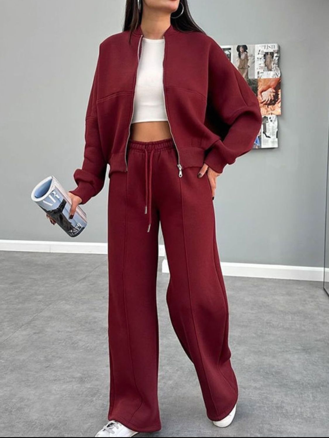 Baseball Zip Up Jacket and Drawstring Pants Set