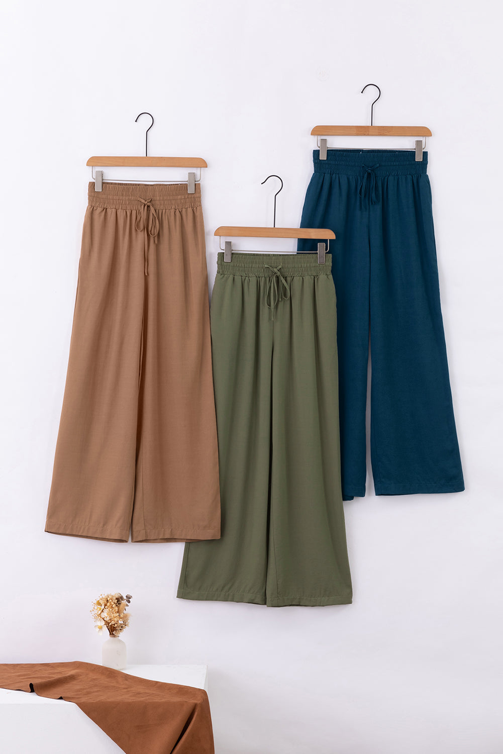 Drawstring Elastic Waist Casual Wide Leg Pants