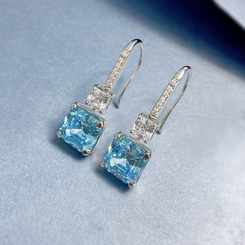 Marine Blue Square Rhinestone Earrings