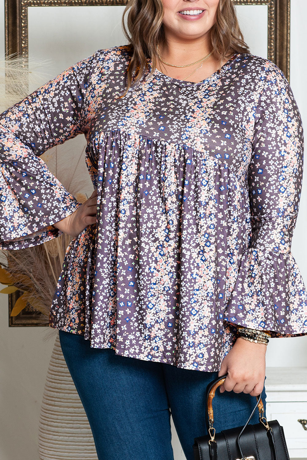 Purple Floral Plus Size A Line Blouse