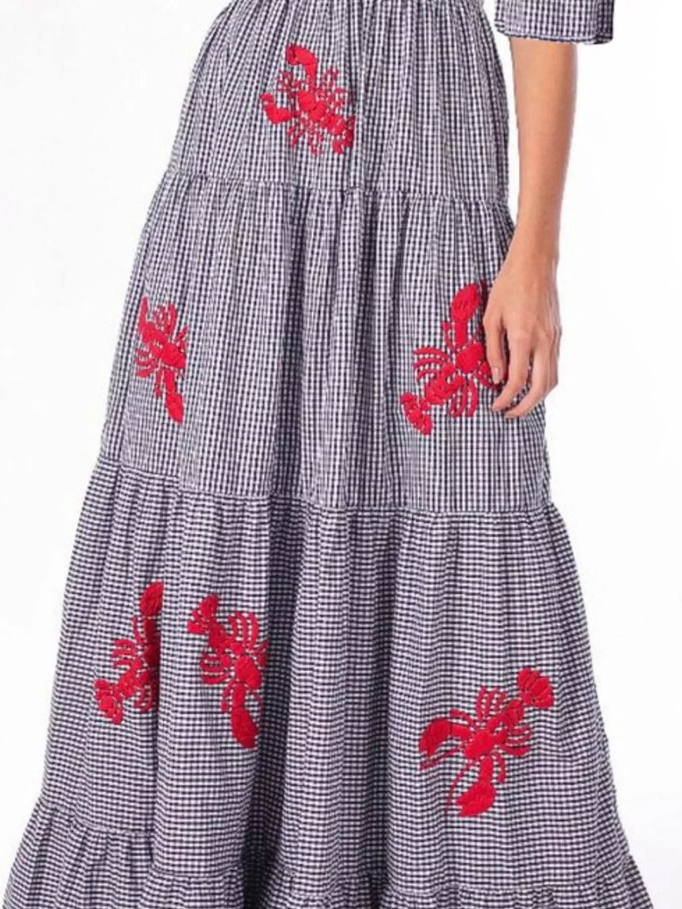 Square Neck Tiered Maxi Dress Bazaare Mart Embroidered Gingham Maxi Dress