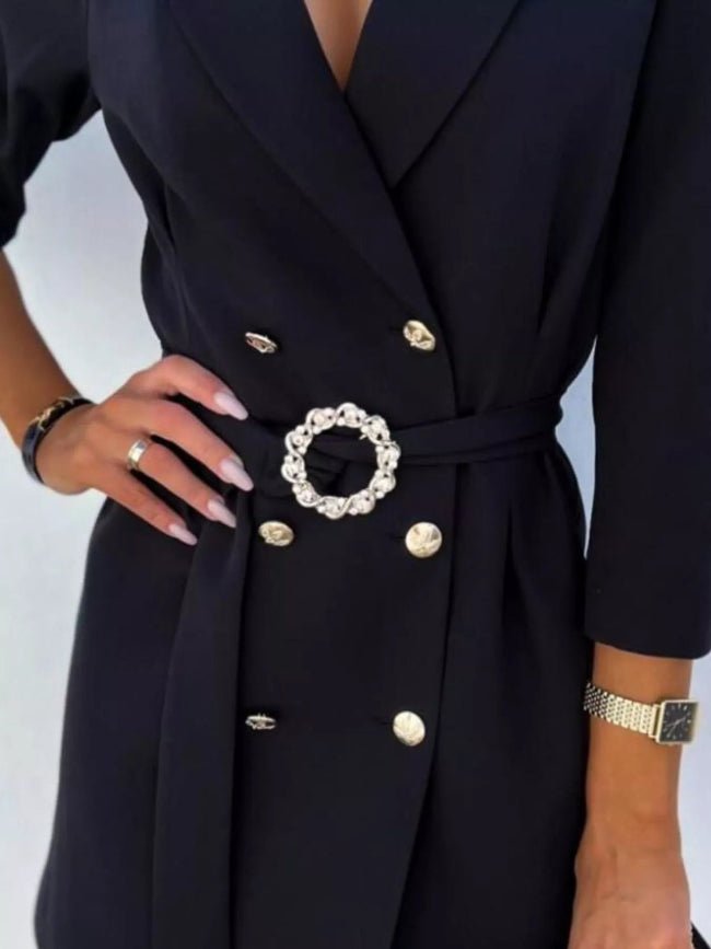 3/4 Sleeve Belted Coat Dress - Bazaare Mart