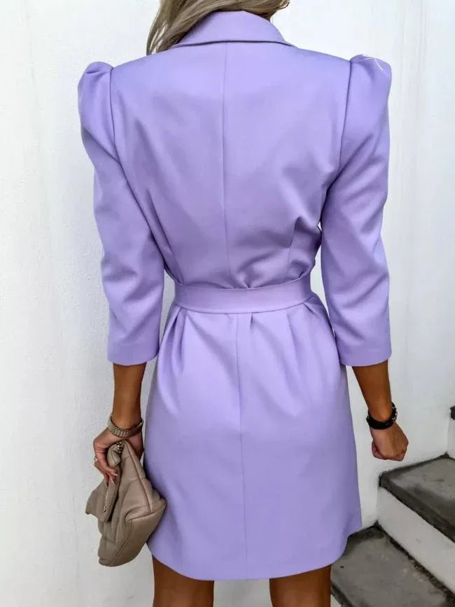 3/4 Sleeve Belted Coat Dress Bazaare Mart 3/4 Sleeve Belted Blazer Dress