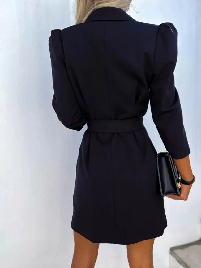 3/4 Sleeve Belted Coat Dress Bazaare Mart 3/4 Sleeve Belted Blazer Dress