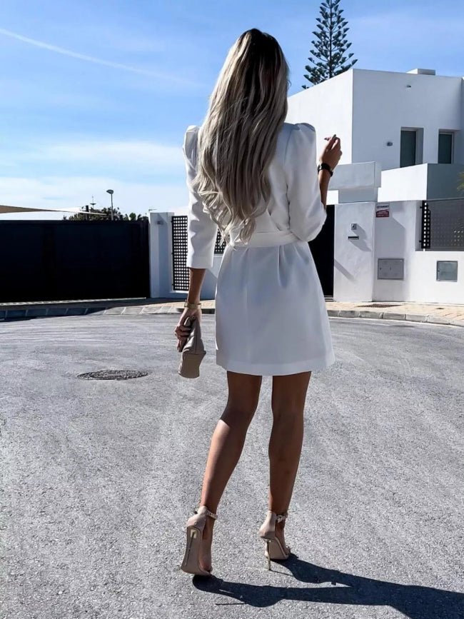 3/4 Sleeve Belted Coat Dress - Bazaare Mart