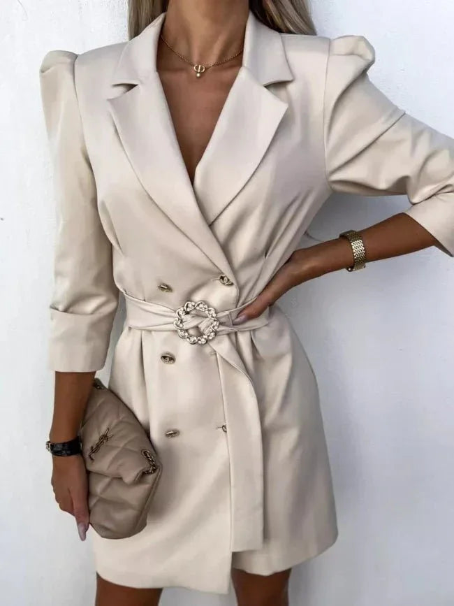 3/4 Sleeve Belted Coat Dress Bazaare Mart 3/4 Sleeve Belted Blazer Dress