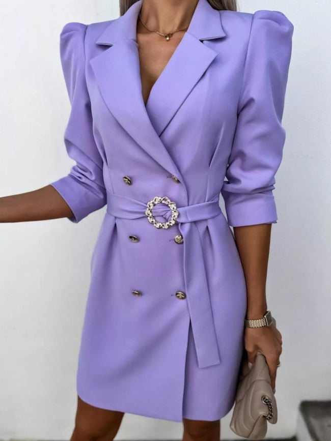 3/4 Sleeve Belted Coat Dress - Bazaare Mart