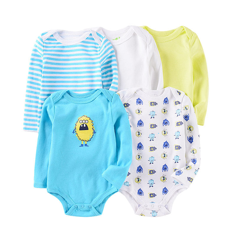 Blue Yellow White Baby Monster 5pk Long Sleeve Onsies 