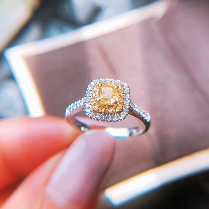 Square Zircon-Framed Faux Citrine Fashion Ring