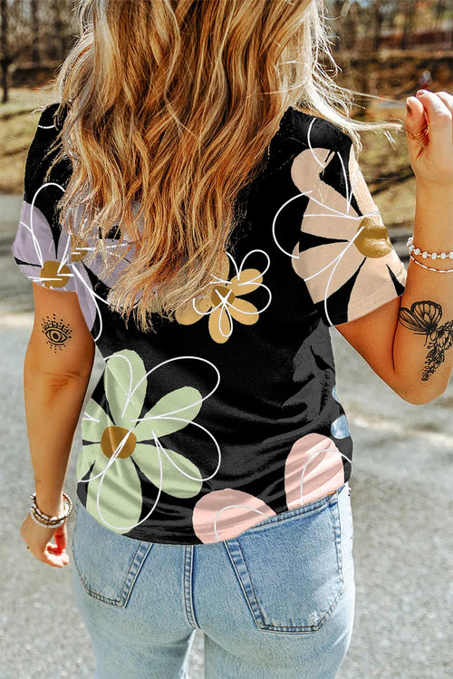 Black Flower T Shirt Bazaare Mart Tops/Tops & Tees