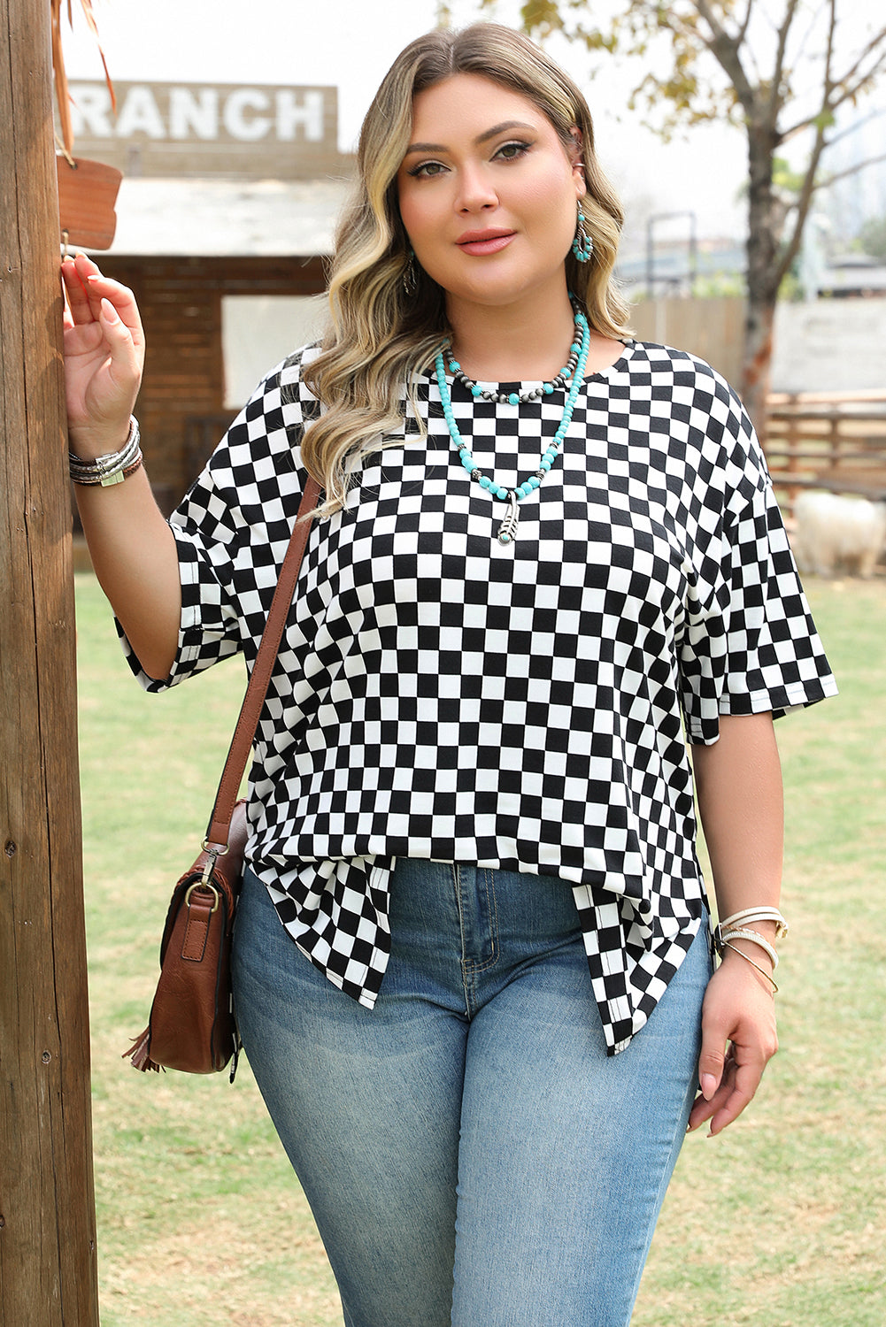 B&W Checkered Plus Size T Shirt