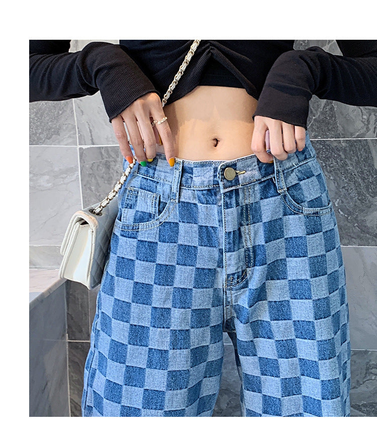 Women's Blue Checker Jeans