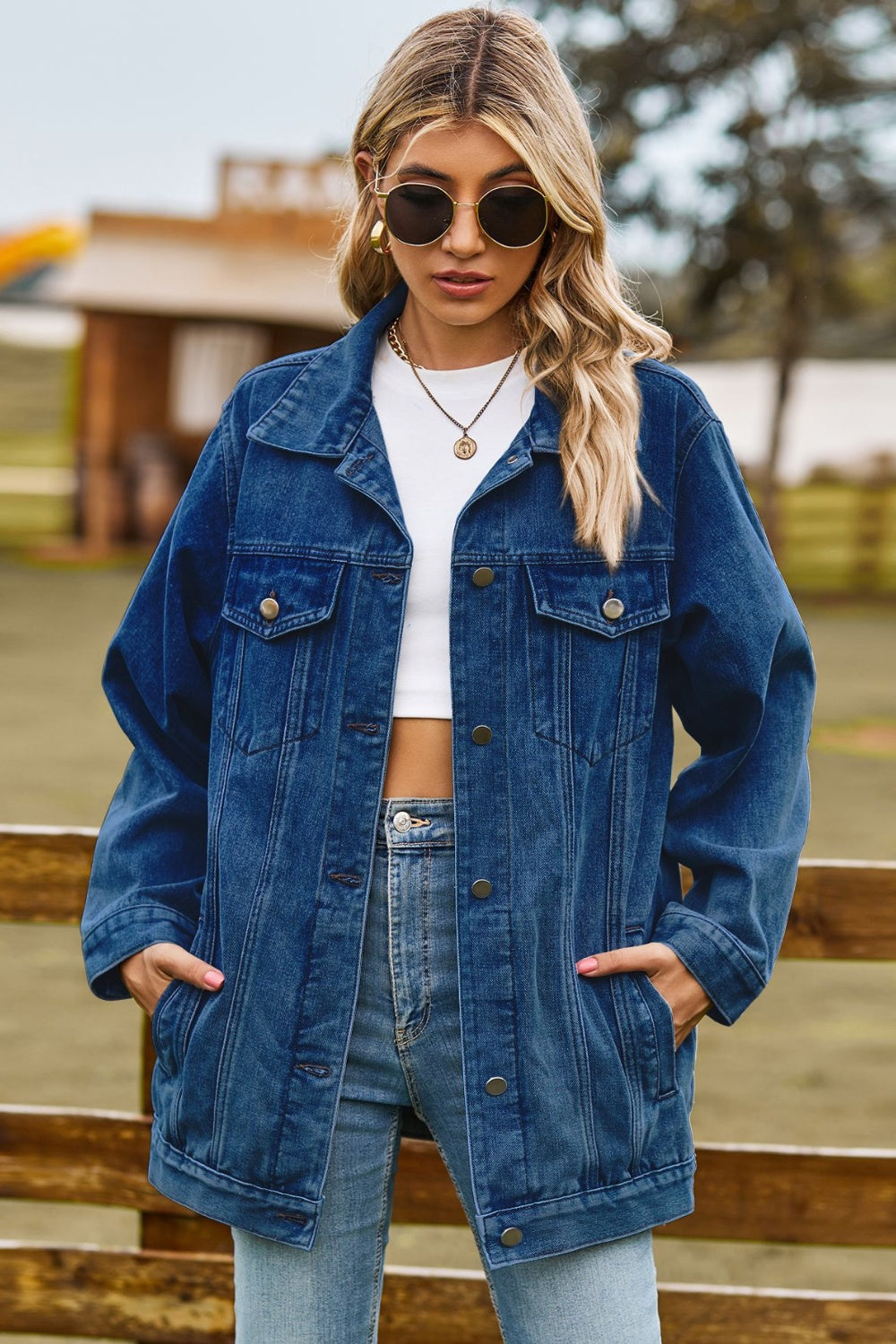 Denim Jacket with Pockets - Bazaare Mart