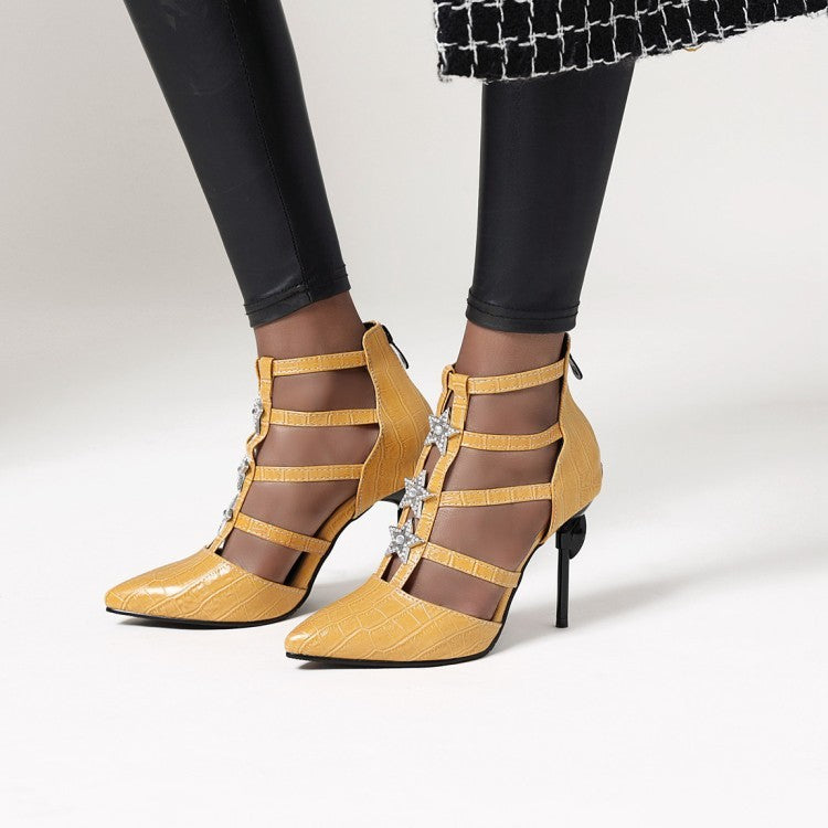 Faux Alligator Star Pointed Toe Stiletto Sandals