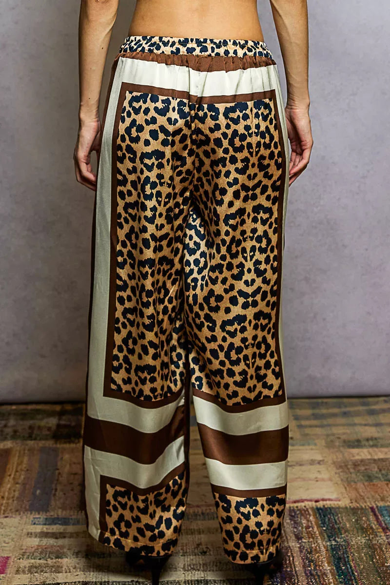 POL Leopard Printed Woven Wide Leg Drawstring Pants Bazaare Mart POL Leopard Printed Woven Wide Leg Pants