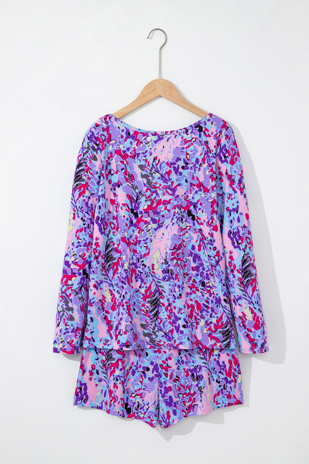 Multicolor Printed 3/4 Sleeve Split Neck Plus Size Tunic Top