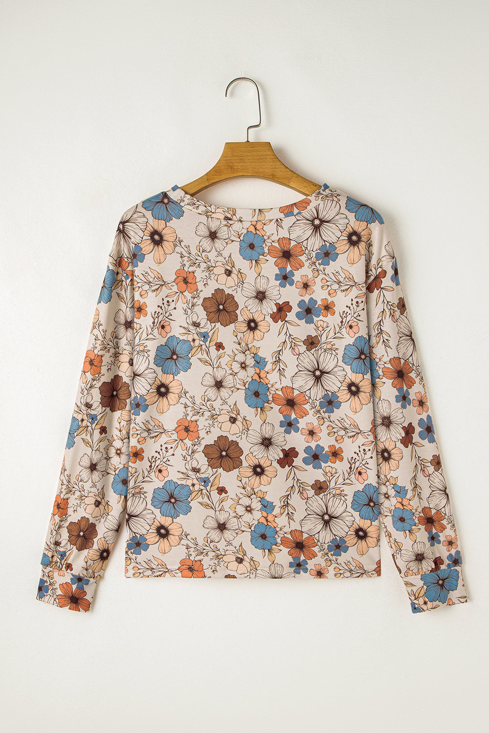 Khaki Floral Print Long Sleeve T Shirt