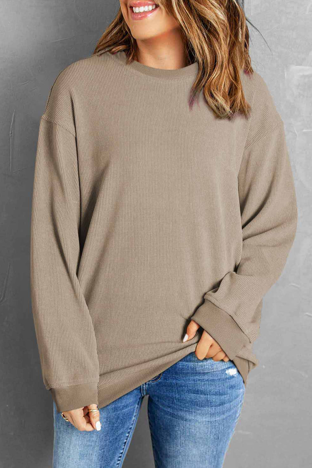 Plain Corded Crew Neck Sweatshirt