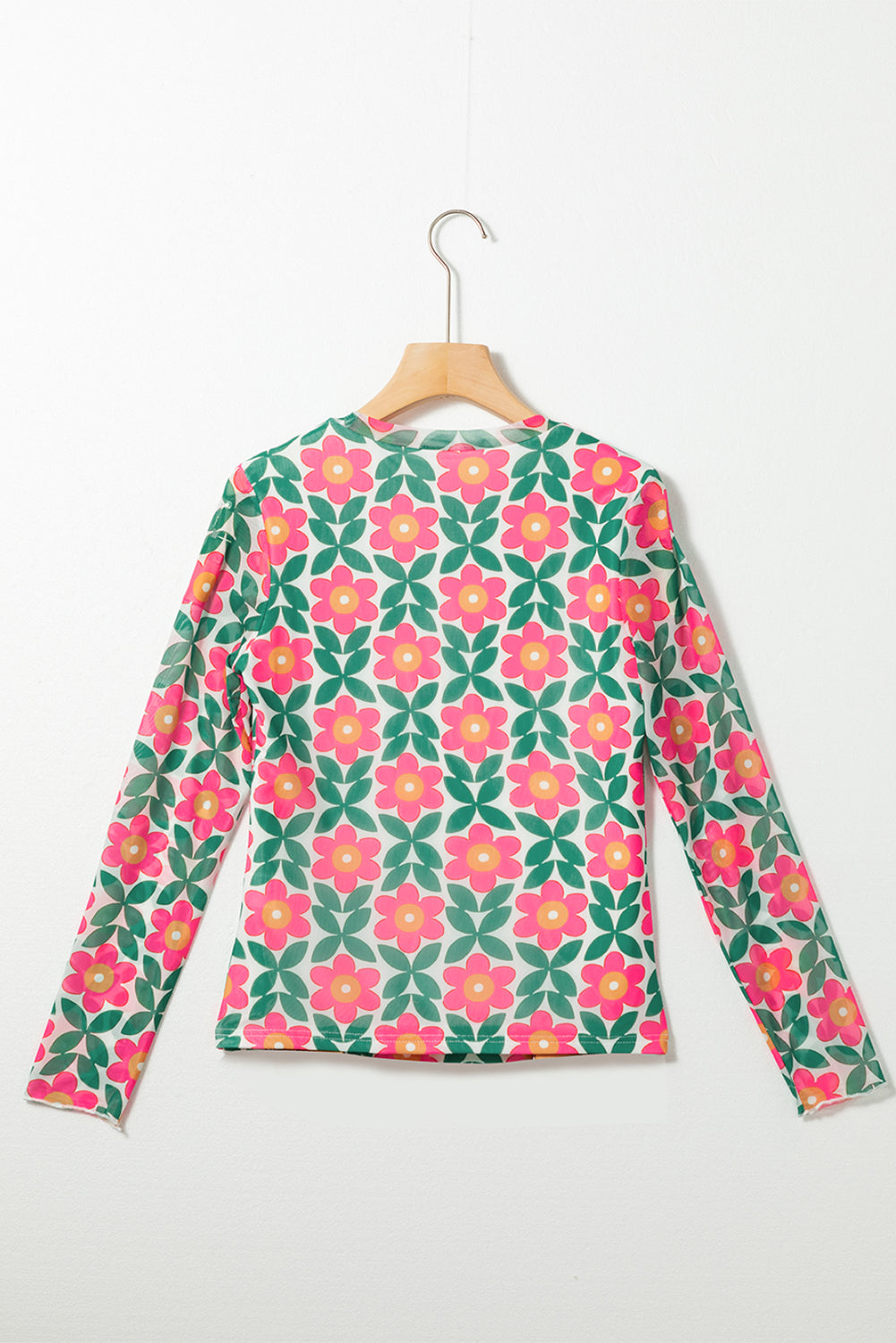 Retro Floral Print Stretchy Long Sleeve Top