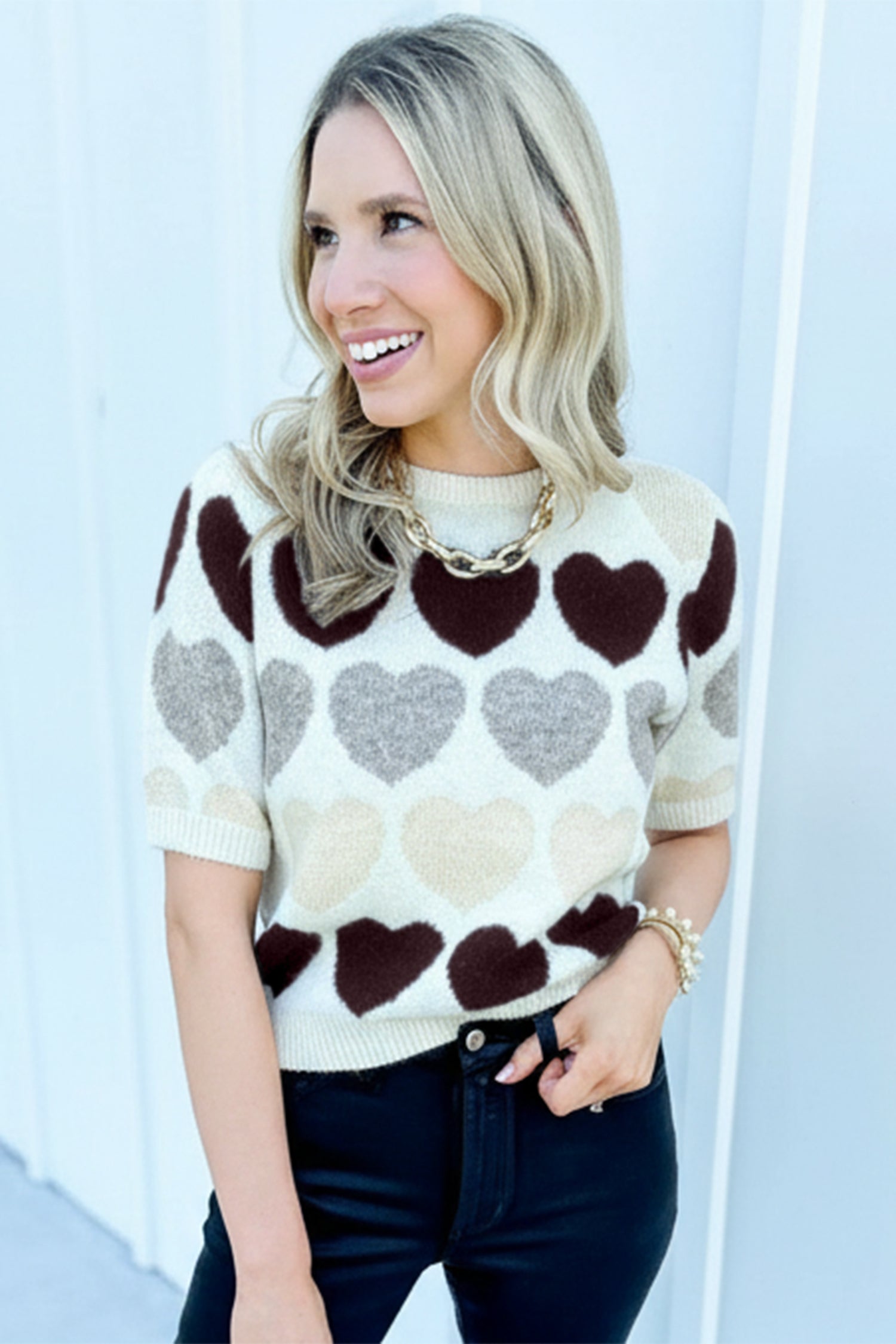 White Valentine Heart Short Sleeve Sweater Dear-Lover Dropshipping Sweaters & Cardigans/Short Sleeve Sweaters