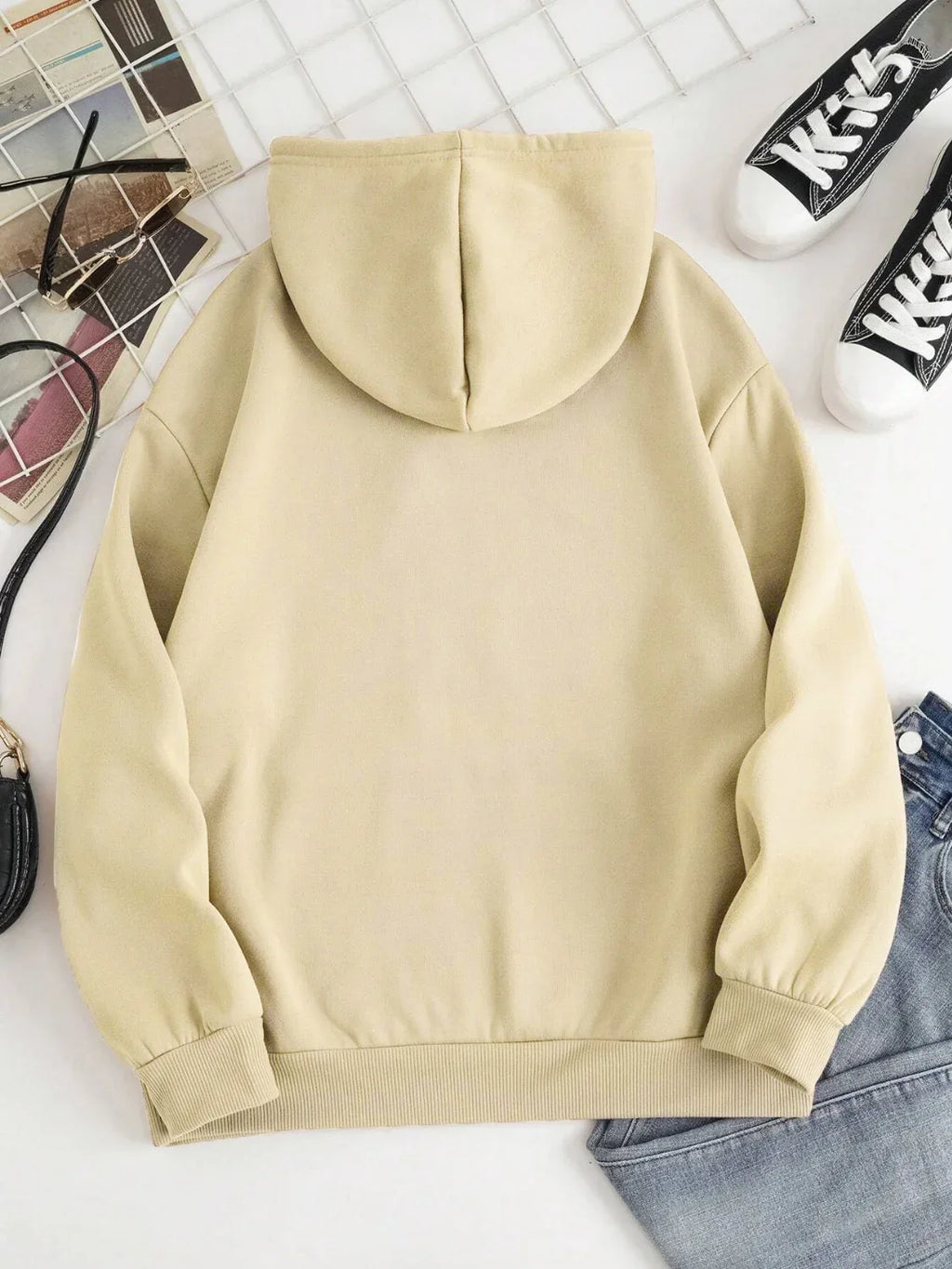 Plain Dropped Shoulder Hoodie Trendsi Drawstring Dropped Shoulder Hoodie