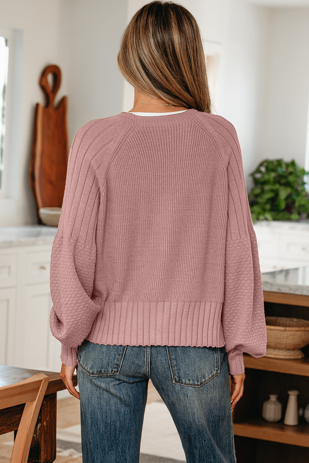Mixed Texture Knit Button V Neck Cardigan Bazaare Mart Sweaters & Cardigans/Cardigans