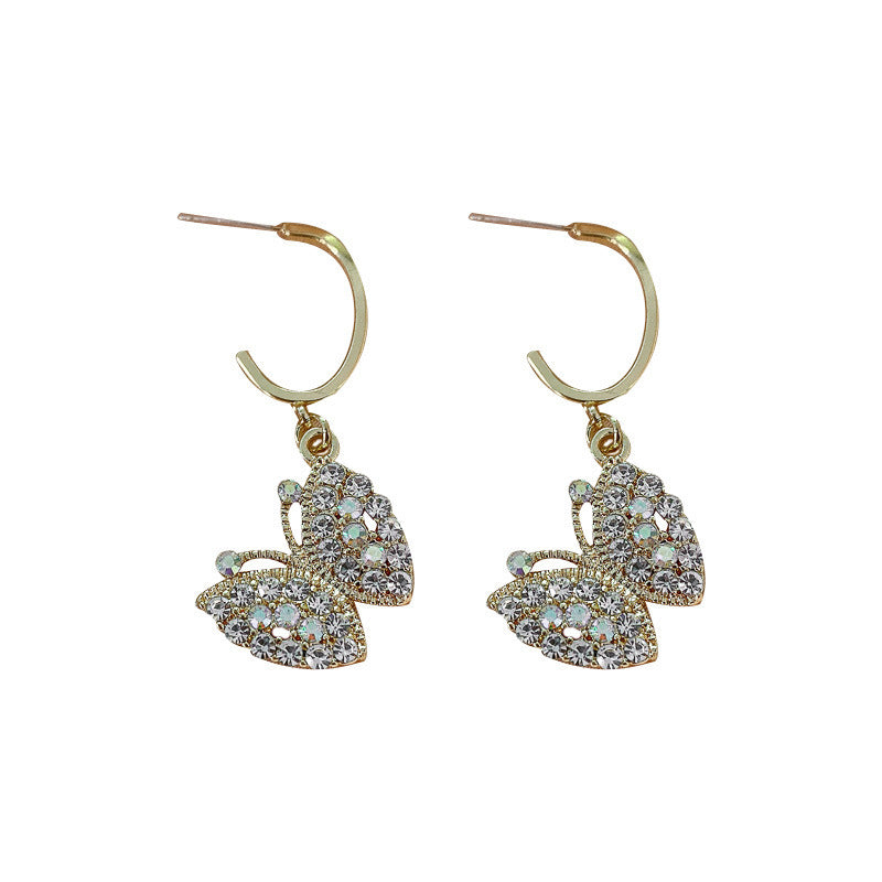 Rhinestone Butterfly Dangle Earrings