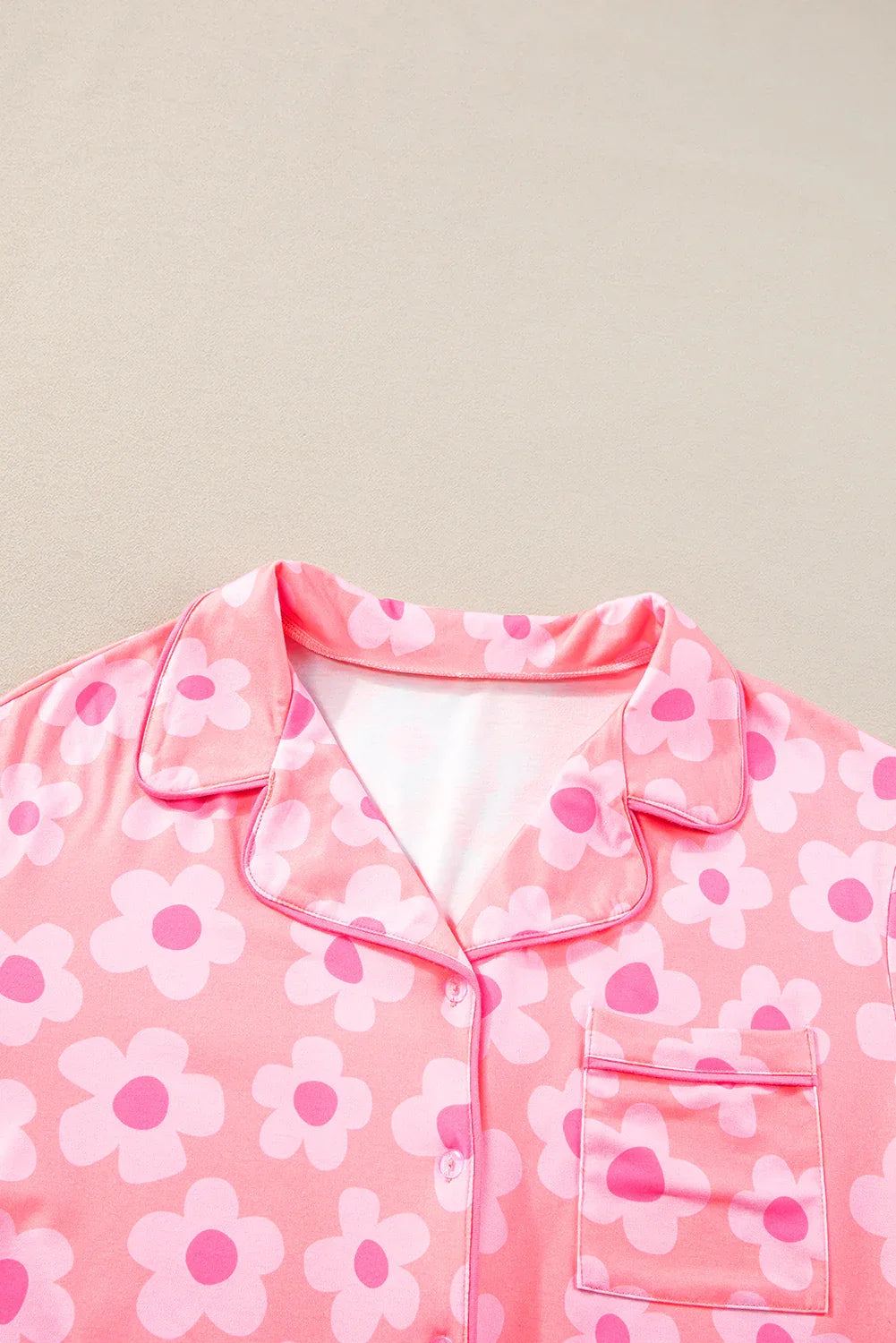 Pink Flower Print Short Sleeve Shirt Pajamas Set Bazaare Mart Loungewear & Sleepwear/Sleepwear