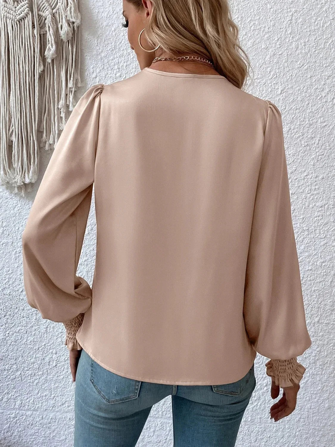 Surplice Smocked Lantern Sleeve Blouse Bazaare Mart Surplice Smocked Lantern Sleeve Blouse