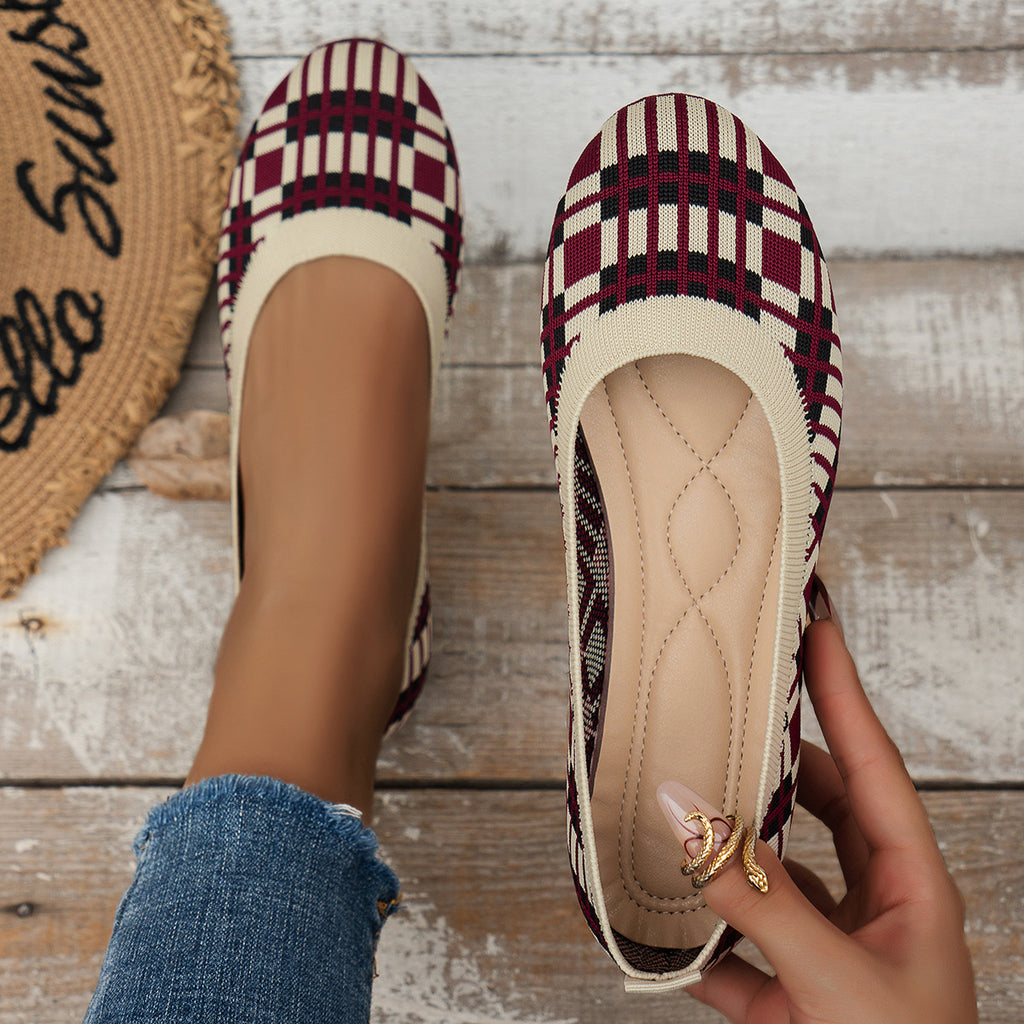 Plaid Mesh Round Toe Slip On Shoes